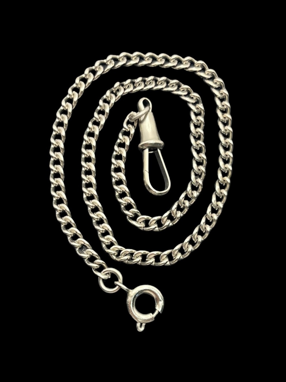 Albert pocket watch curb chain silver tone w dog clip